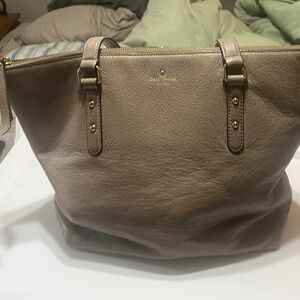 kate spade Pebbled Taupe Leather Tote with Gold Hardware